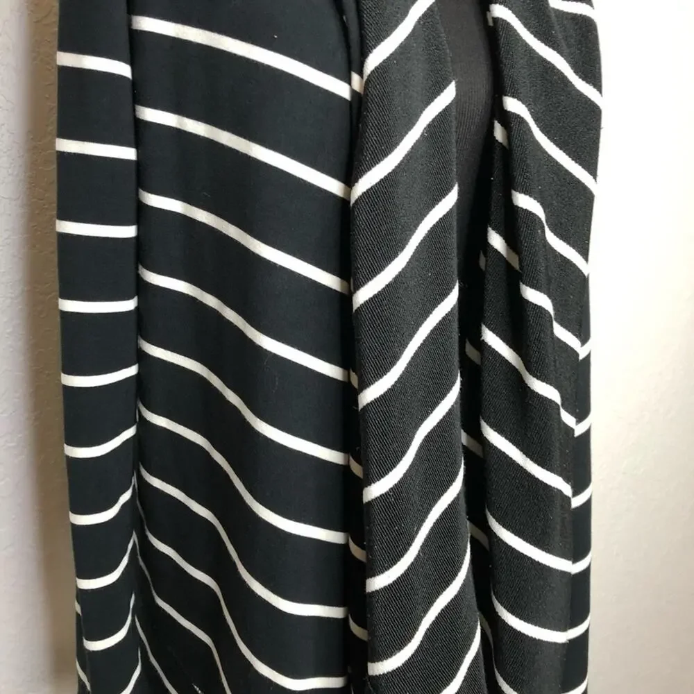 Lauren Ralph Lauren black white striped long open front cardigan size Medium